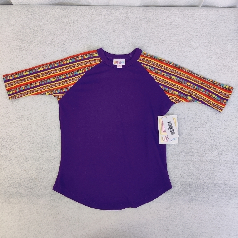 NEW LuLaRoe Sloan Tee Kids' Baseball Top Raglan Girls Boys Size 6 Purple - Picture 2 of 11